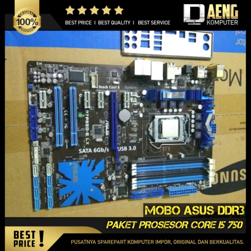 Motherboard Mainboard PC Gaming Merk Asus P7P55D Paket Processor Intel Core i5 750 Original Murah
