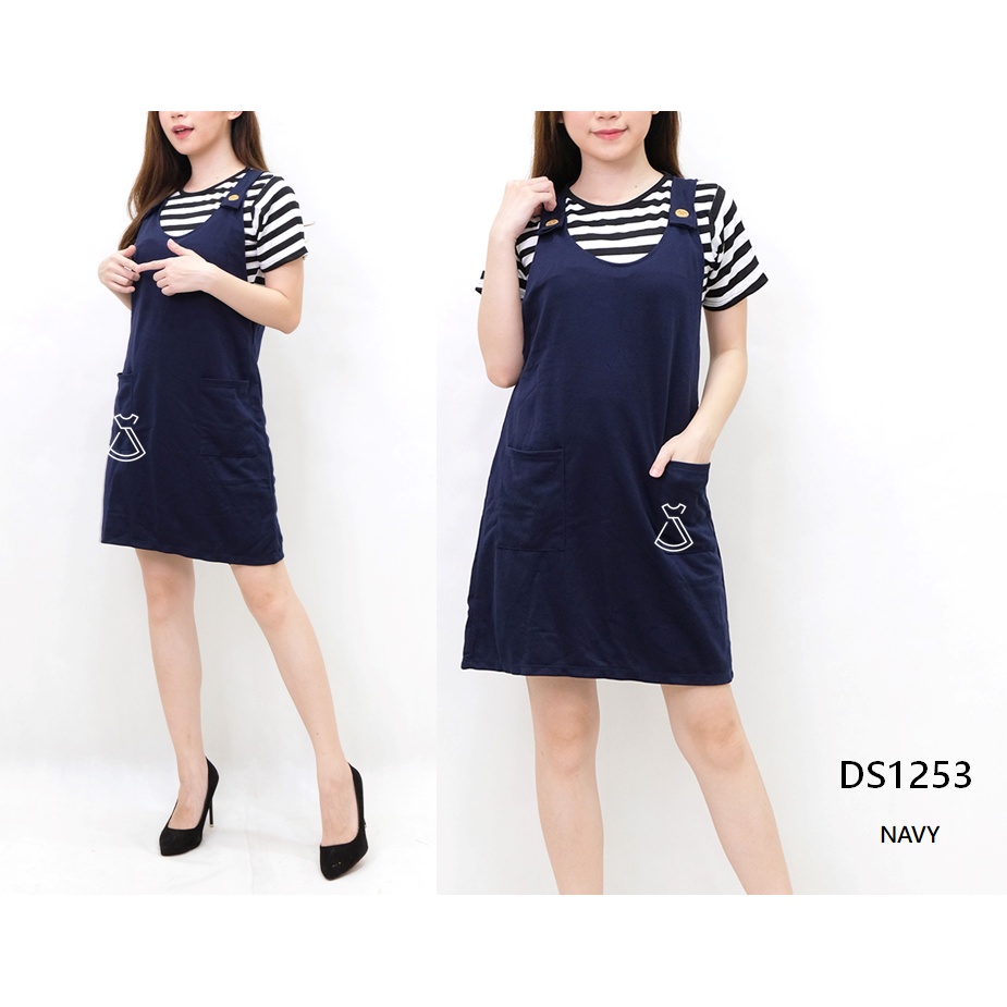 DS1253 - Dress Overall Free Inner Basic Cotton Stretch Overall Korean Look