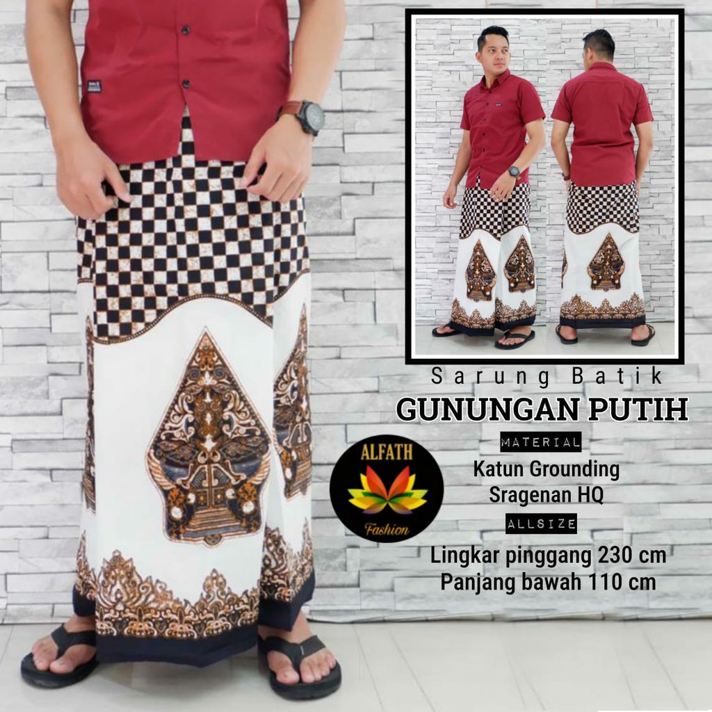 SARUNG BATIK SOLO // MOTIF GUNUNGAN PUTIH // MAT KATUN GROUNDING SRAGENAN HQ