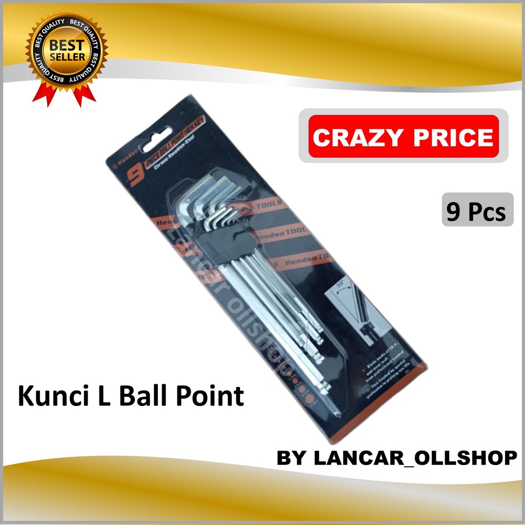 Kunci L panjang 1 set isi 9 pcs BallPoint Xtra Long / Kunci L Set