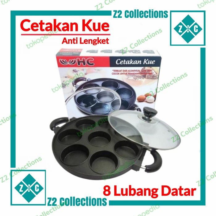 Loyang Kaca - Cetakan Hc Happy Call 8 Lubang Datar Loyang Martabak Mini Tutup Kaca