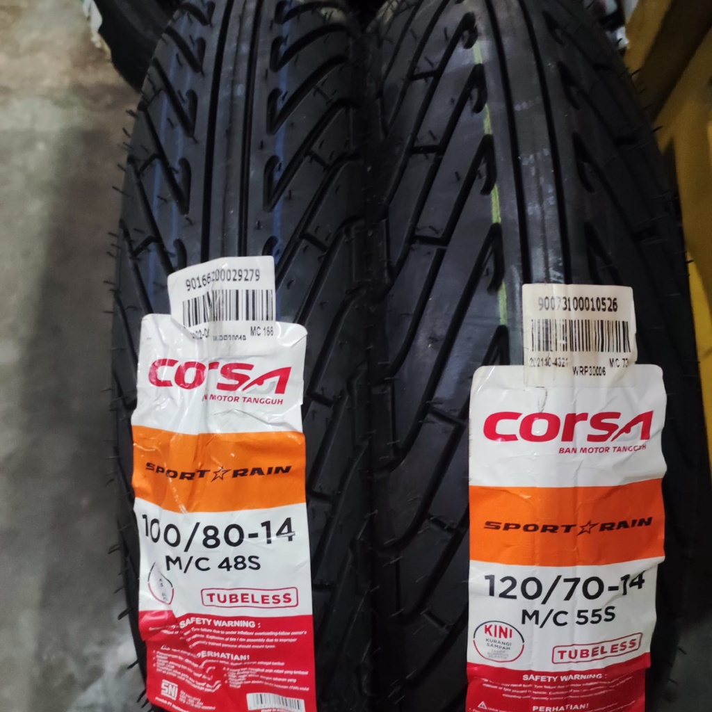 Paket ban Corsa Sport Rain 100 80 &amp; 120 70 14 tubeless ban musim hujan