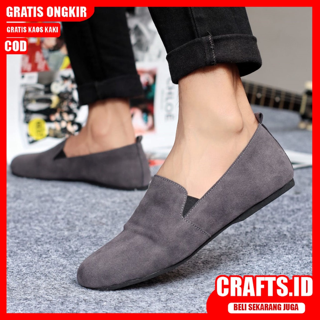 CRAFTS X CHORD Sepatu Slip On Pria Sepatu Casual Pria Sepatu Kulit Asli Pria Sepatu Kasual Semi Formal Kuliah Kondangan Gaya Santai Keren Kekinian Terbaru Murah Terlaris