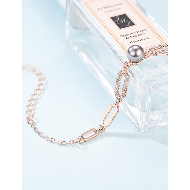 LRC Gelang Tangan Fashion Silver Color Pearl&amp;diamond Decorated F06847