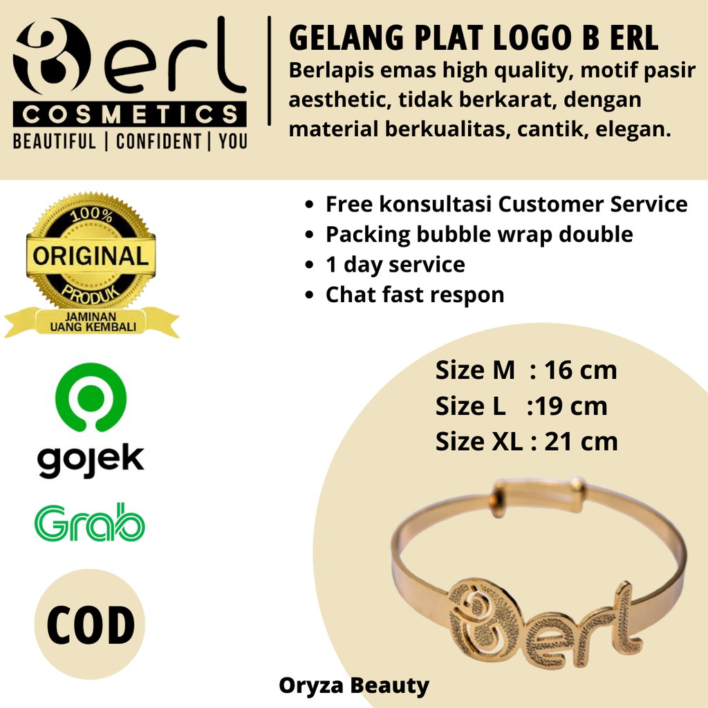 Gelang Plat Logo B ERL Aksesoris Fasion Fasion Wanita Gelang Emas Elegan