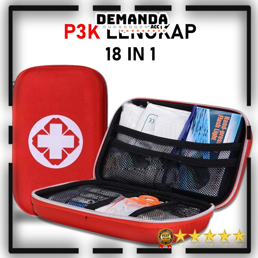 18 in 1 Perlengkapan Alat Medis P3K isi Lengkap dengan Tas Kotak First Aid Kit Mobil Outdoor Travel