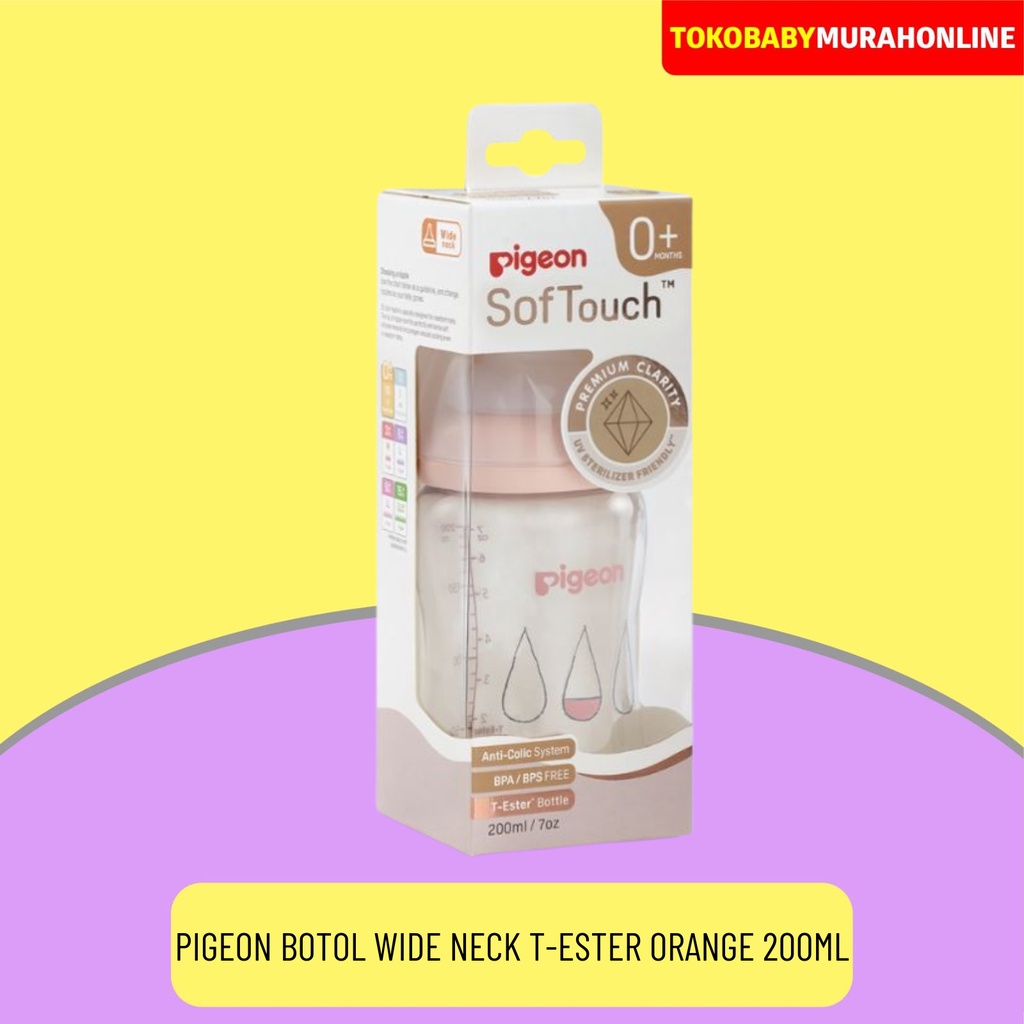 PIGEON Botol T-Ester Wide Neck 200ml Light Orange W/ P-Plus Nipple / BOTOL SUSU