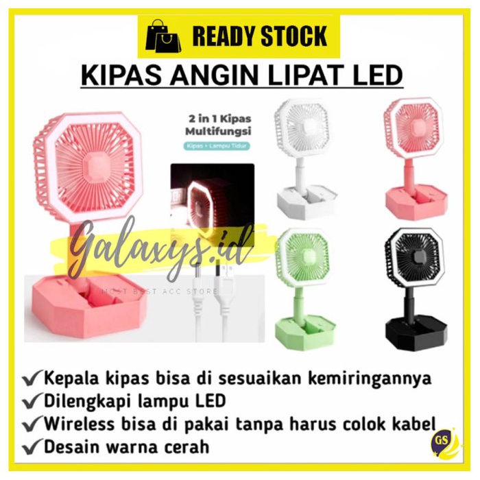 Kipas Angin Mini Recharge USB Lampu LED Standing Fan Portable