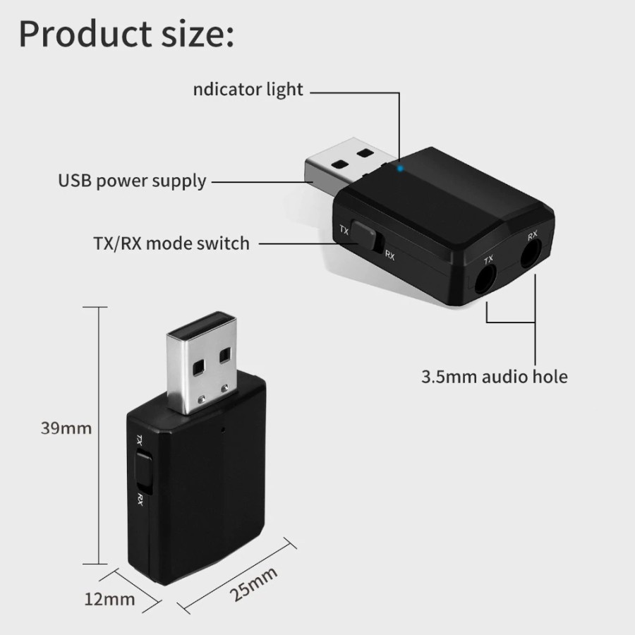 USB Dongle Bluetooth 5.0 Transmitter Receiver Audio - ZF-169 Plus - Black