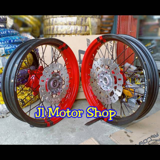 Paketan Velg SuperMoto Honda CRF 150 L Plus Ban - Paket Komplit Velg CRF 150 Tromol ORI Crf