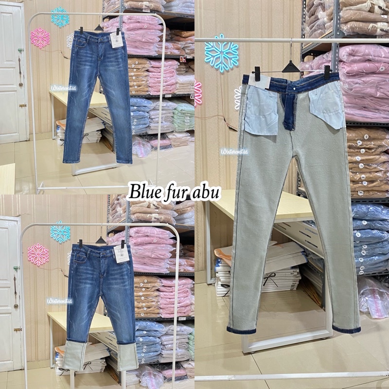 Celana jeans winter wanita denim musim dingin inner fur thermal hangat import claudia kancing 1