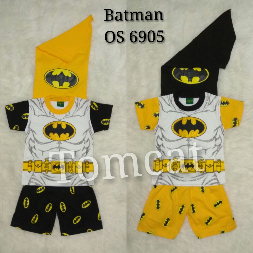 Setelan Pendek Anak Batman Putih Kaos Baju Anak Laki Laki Cowok Superhero