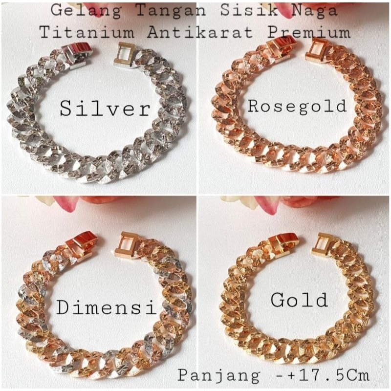 Gelang Rantai Sisik Naga Ukir Titanium Asli