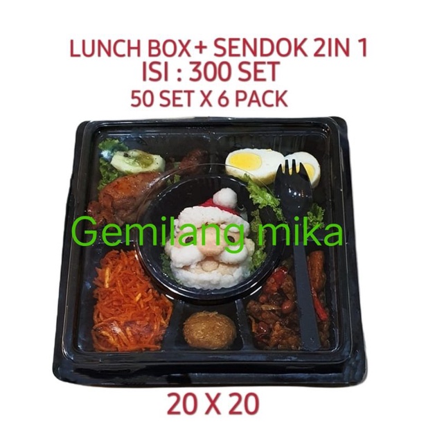 mika bento kotak sekat 6 + sendok 2in1(isi 10set)