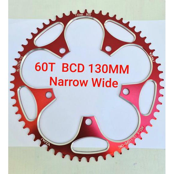 VXM Chainring 60T BCD 130 - Chainring Sepeda Lipat - Chain Ring Narrow Wide Merah