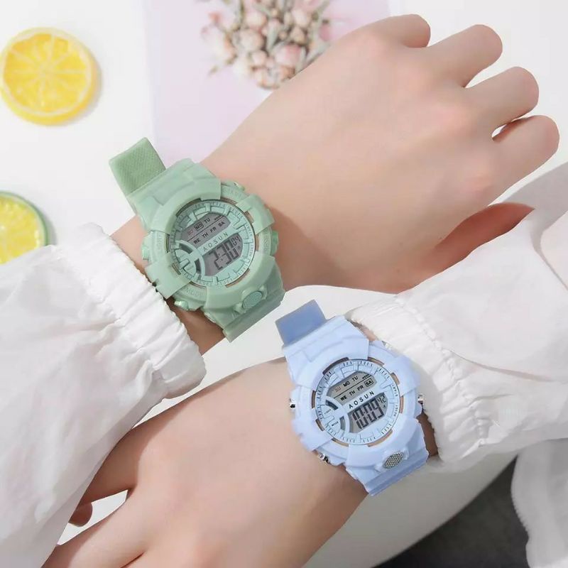 JAM TANGAN PRIA WANITA DIGITAL RUBBER SPORT BULAT LED GROSIR MURAH COUPLE