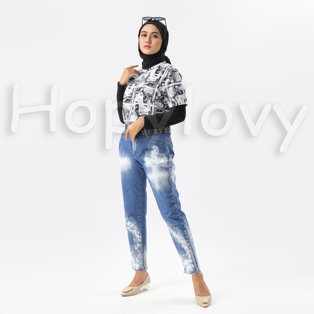 HOPYLOVY - Kaos T-Shirt Wanita Lengan Pendek Komica