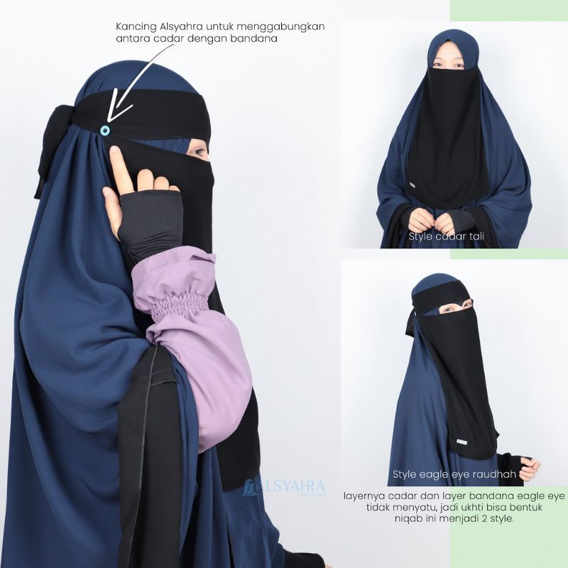 Niqab Bandana Raudhah Sifon Jetblack Alsyahra Exclusive