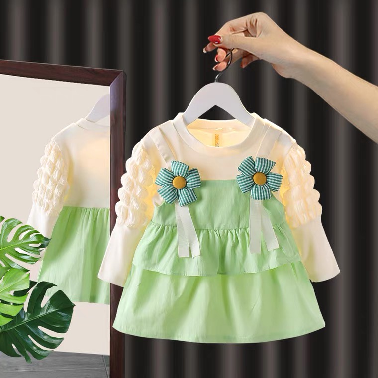 【Happy Baby】0-4Tahun QZ-94  Dress  anak perempuan/Gaun putri lengan panjang  Fashion Anak