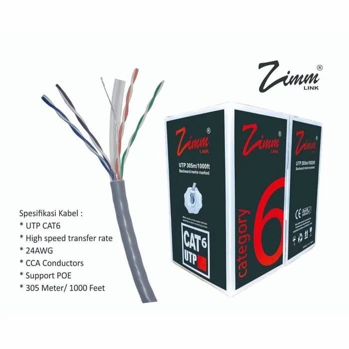 Kabel UTP CAT6 Zimmlink Kabel LAN UTP CAT 6 1Roll 305 Meter