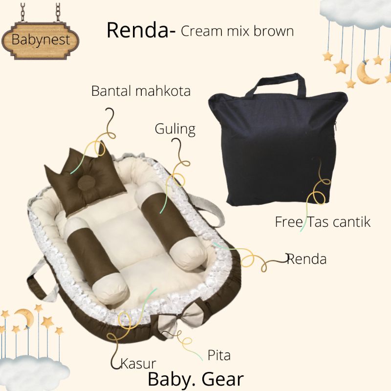 Babynest Set Kelambu bantal guling Motif Polos Renda