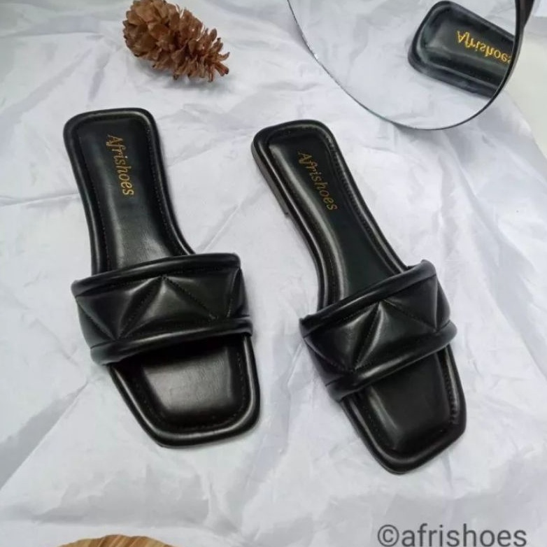 Afrishoes Sandal Flat Teplek  Wanita  Motiv Zigzag Empuk