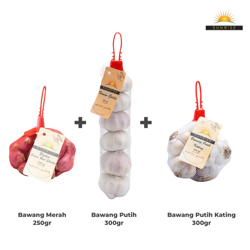 

SUNRISE BAWANG MERAH [250 GR] + SUNRISE BAWANG PUTIH [300 GR] + SUNRISE BAWANG PUTIH KATING [300 GR]