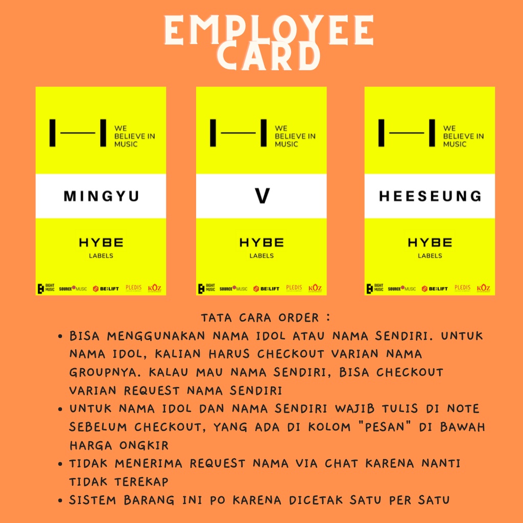 EMPLOYEE CARD HY*BE L4B3L B4NGT4N TXT ENHYPEN SEVENTEEN