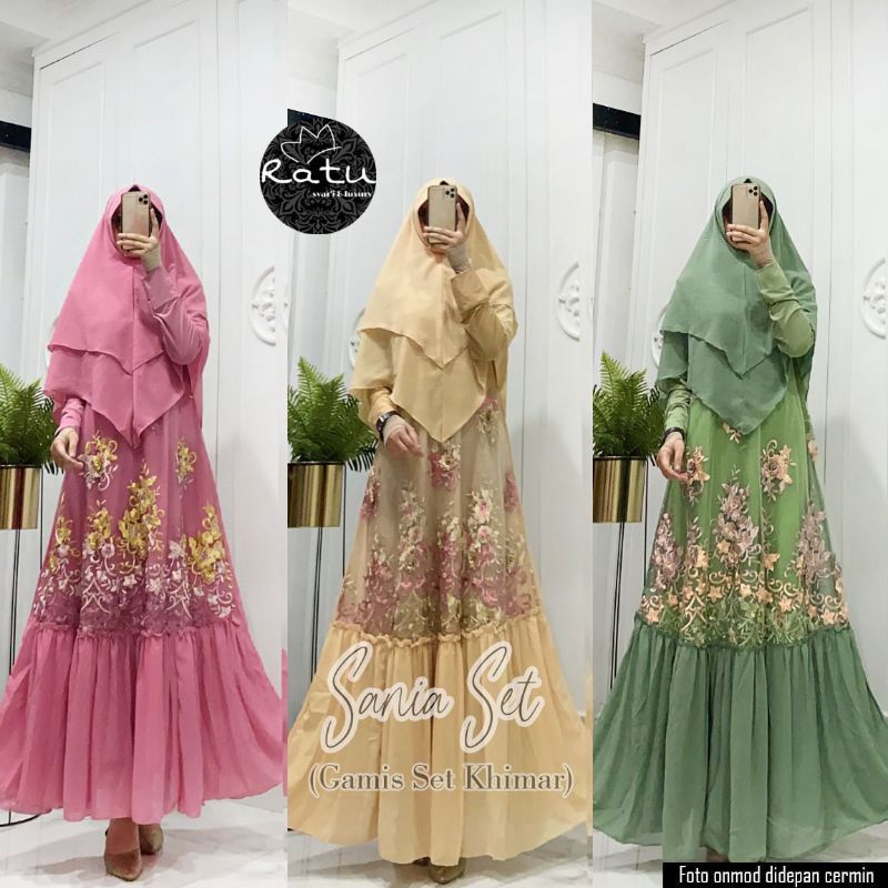 GAMIS SANIA SET SYARI PESTA BUNGA MEWAH REALPICT
