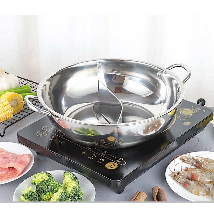 Panci Shabu 28cm Tutup Kaca - Panci Hotpot Steamboat Shabu 2 Sekat / Panci Masak 2 Sekat