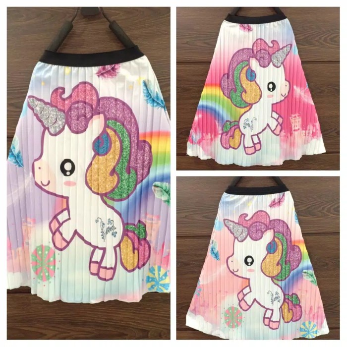 ROK ANAK PEREMPUAN PLISKET SCUBA KARAKTER UNICORN