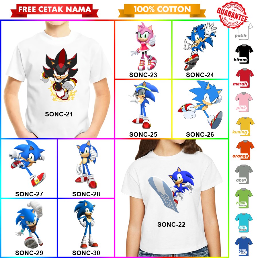 [FREE NAMA!!] Baju Kaos ANAK DAN DEWASA SONIC BANYAK MOTIF