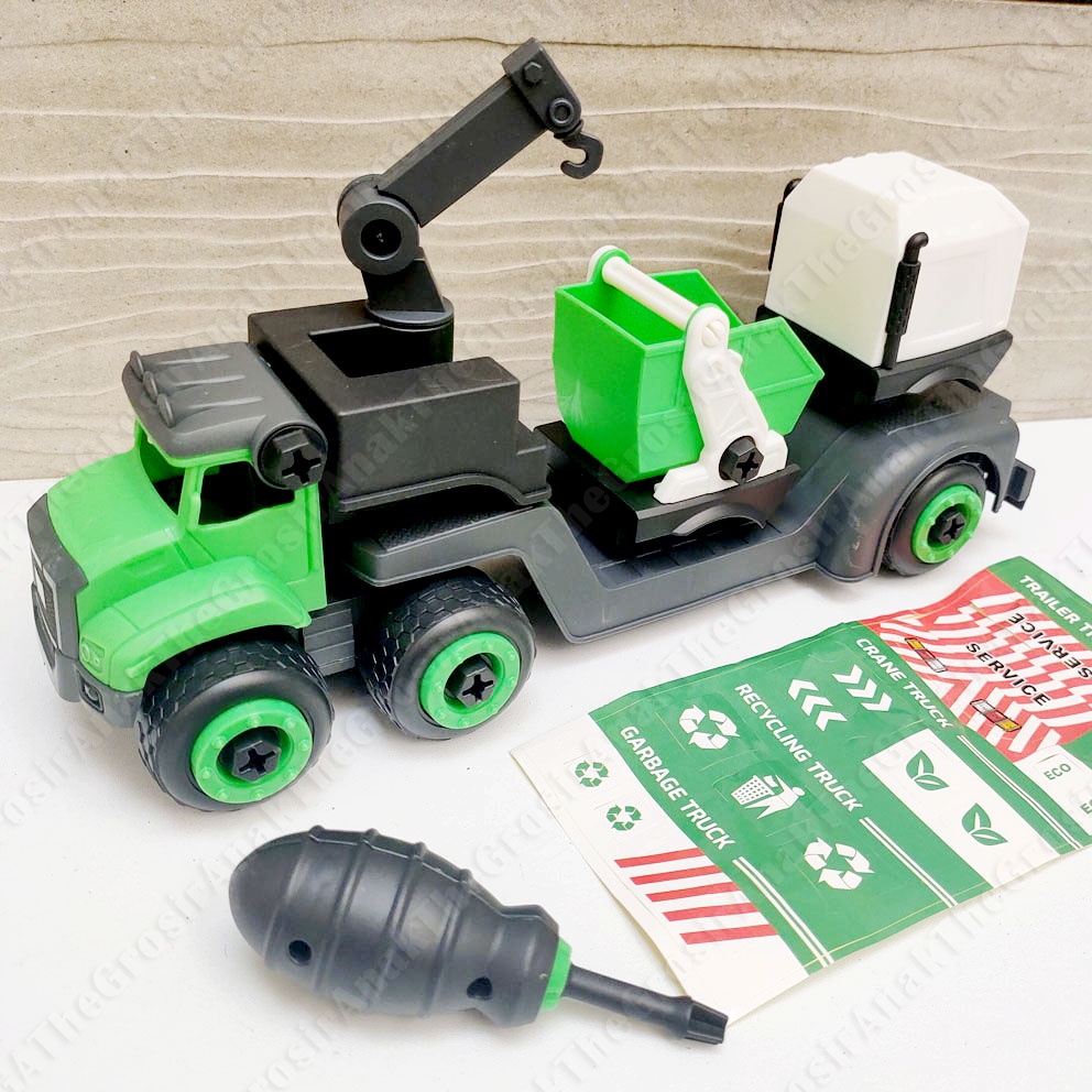 DIY Mekanik Cilik Truk Konstruksi &amp; Sanitasi Puzzle Bongkar Pasang Construction Dump Garbage Truck