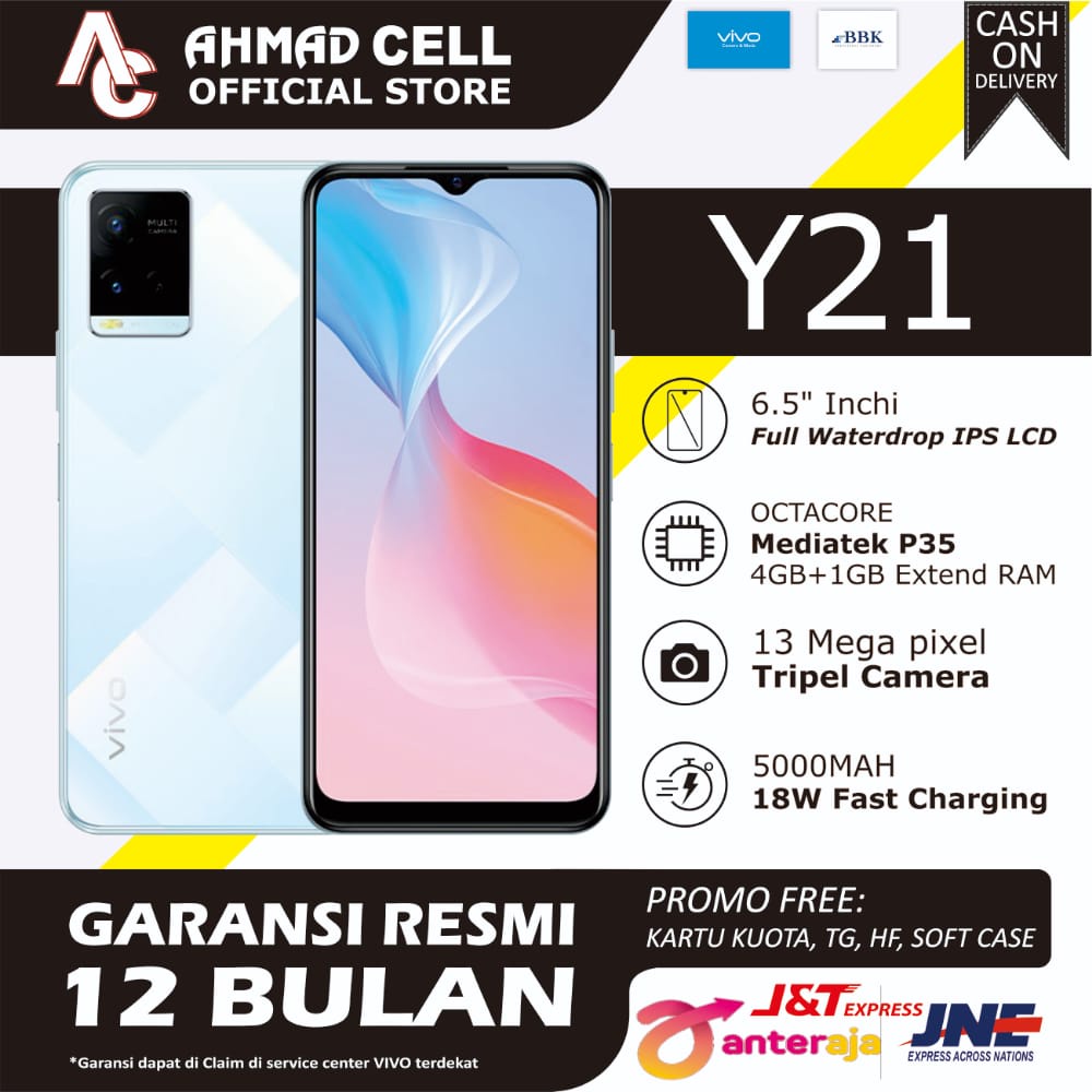 VIVO Y21 4GB+1GB EXTENDES RAM [NEW PRODUCT} MEDIATEK HELIO BIG P35 BATTERY 5000MAH 18WATT FAST CHARG