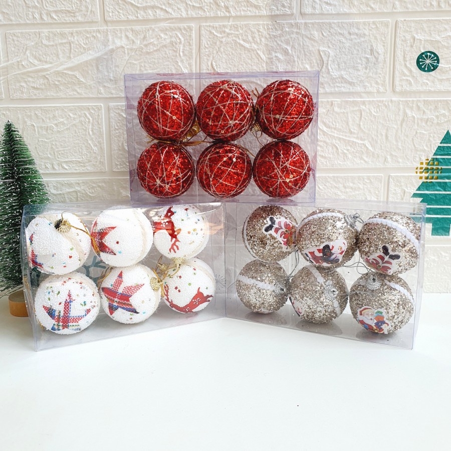 Bola Natal 6cm isi 6 Dekorasi Pohon Natal Christmas Tree Ball Grosir