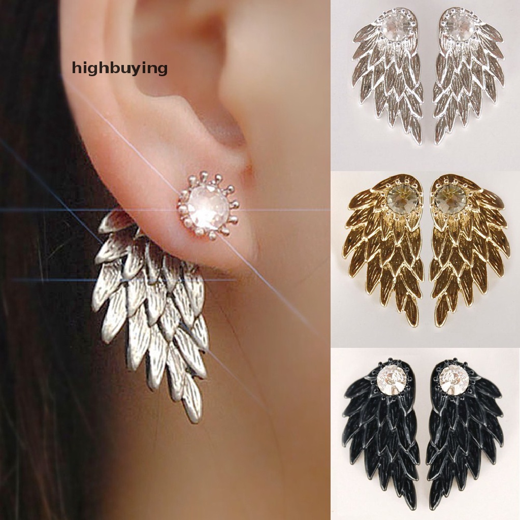 Hbid 1 Pasang Anting Tusuk Bentuk Sayap Malaikat Gothic Bahan Alloy Hias Berlian Imitasi Untuk Wanita