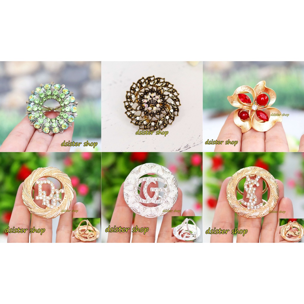 Bros Cincin Ring BULAT Permata Mutiara Aksesories Syal Hijab Cantik