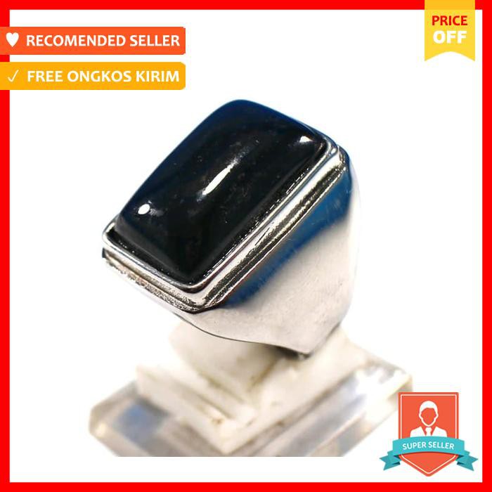 CINCIN BATU AKIK NATURAL BLACK JADE ACEH RING TITANIUM OCTAGON BIG