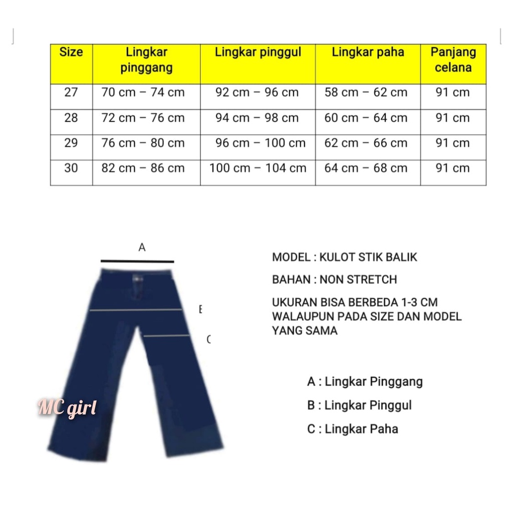( Size 27 - 34 ) MC girl - Celana Jeans Kulot Stick Balik Rumbai Wanita / Kulot Lepis Stik Balik Cewe / Kulot Boyfriend Kaki Lipat Rawis Cewek / Boifren Denim / Kaki Lebar