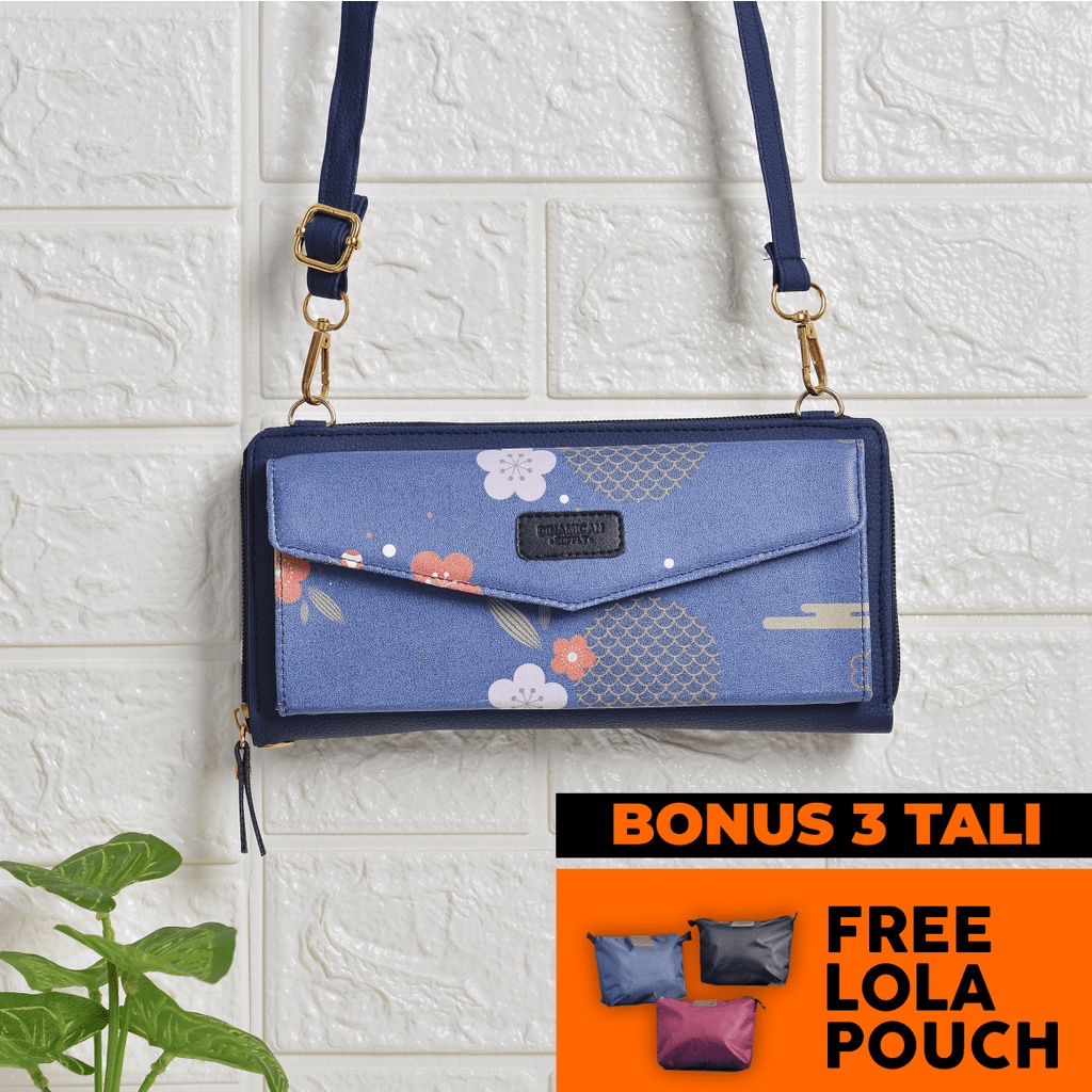 Dompet tas wanita panjang Tas cewek perempuan selempang | Fiona walletbag dompet tas multifungsi 3 in 1 - Daisen blue