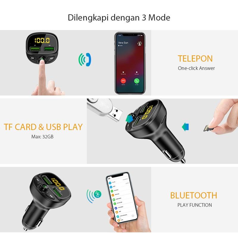 Charger Mobil Bluetooth MP3 Mobeo Car Charger Bluetooth MP3 Player Micro SD FM Radio