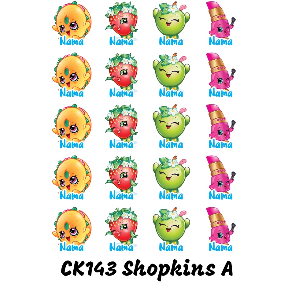 

Sticker Nama Cutting Label Waterproof Tahan Air Shopkins A (CK143)