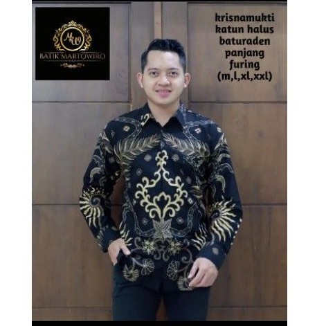 krisna mukti hitam kemeja batik pria reguler full furing