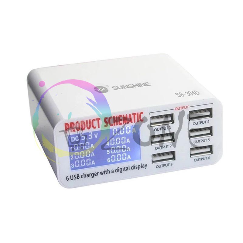 USB ADAPTOR SMART CHARGER SUNSHINE SS-304D 6 PORT USB