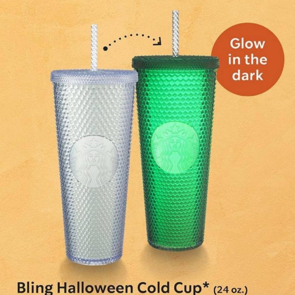 Starbucks Glow in the Dark Cold cup 24 Oz 24oz Plastic Bling Halloween Water Bottle Cold tumbler fos