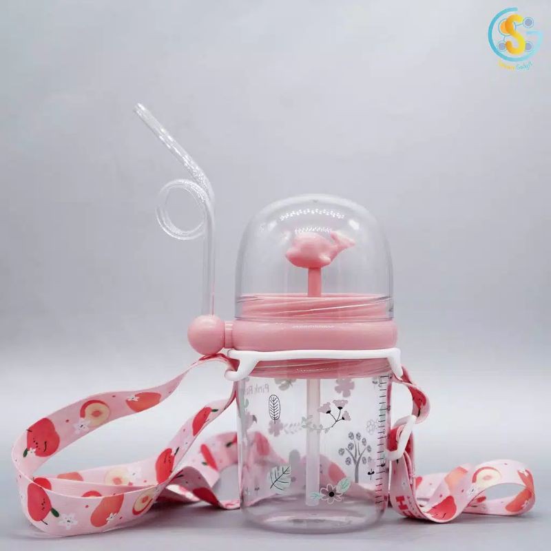 Botol Minum Anak Air Mancur Paus Sedotan, Tutup Sedotan dan Tali Panjang BPA FREE 260ml (B819-2)