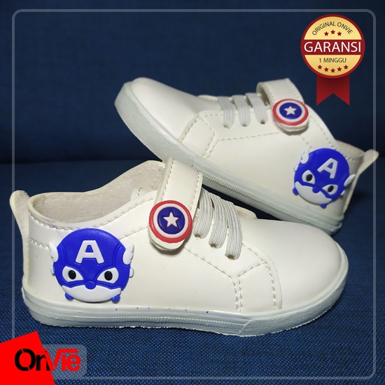 Sepatu Sneaker Anak Laki-laki Hitam Putih Motif Hero Avenger | Sepatu Sekolah Anak SD Onvie