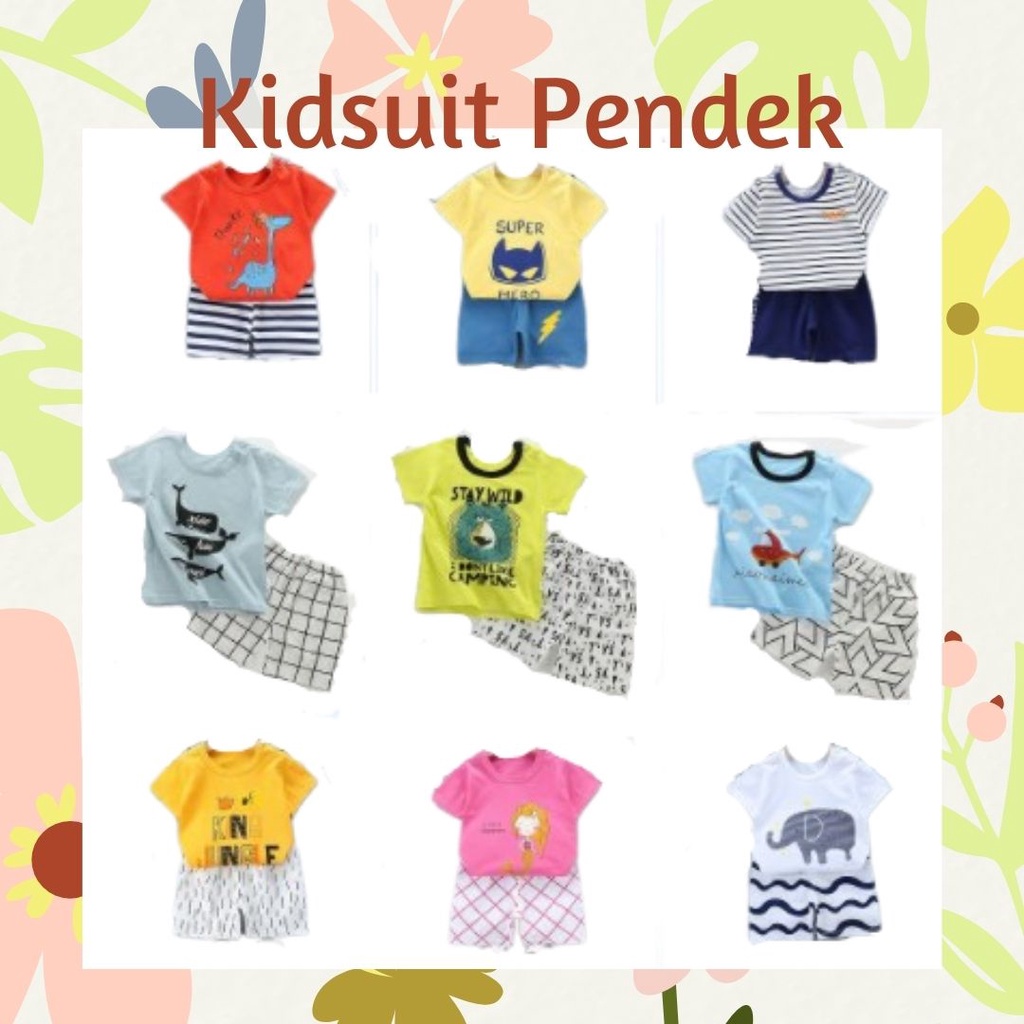 Plazababyku KIDS SUIT PENDEK Setelan Anak Bahan Kaos Lengan + Celana Berkualitas 0-3 Tahun ebv