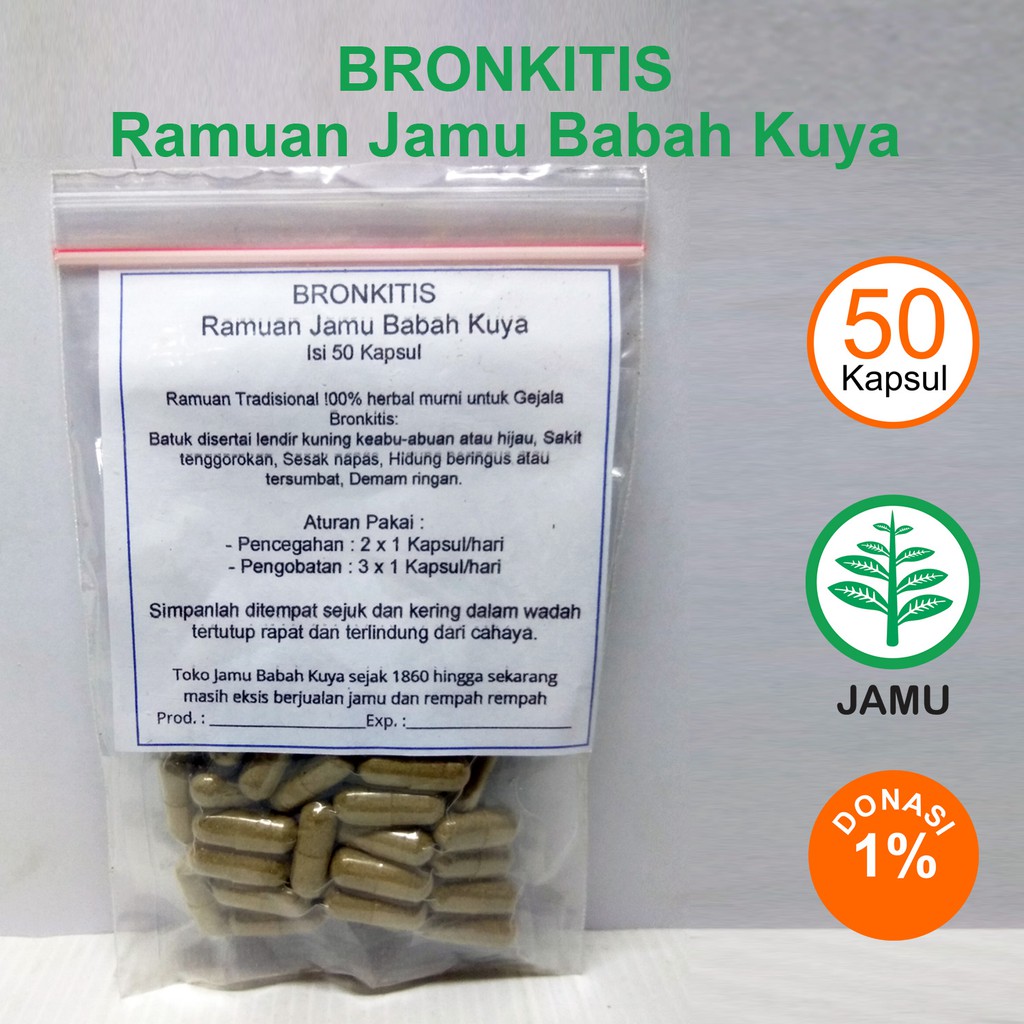 

BRONKITIS 50 Kapsul Jamu Babah Kuya Ramuan Herbal Sesak napas Hidung beringus tersumbat