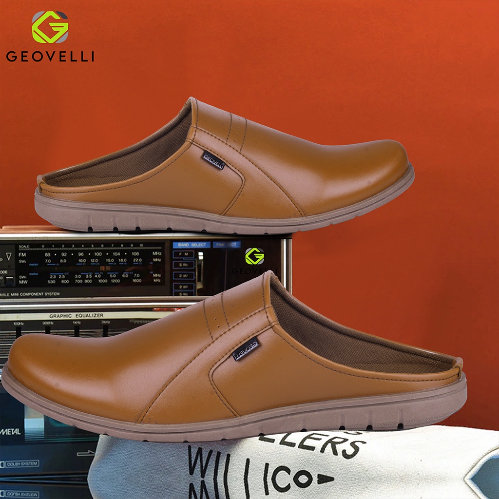 Geovelli Bustong | Gvl-1952 39-43 Sepatu Sandal Bustong Kulit Sintetis Kasual Cowok Sol TPR Lentur Selop Premium Tan